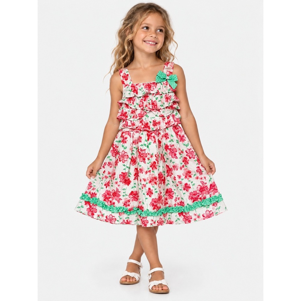 Nannette Kids Girls Red Floral Swiss Dot Ruffle Sundress Size 5 NWT New